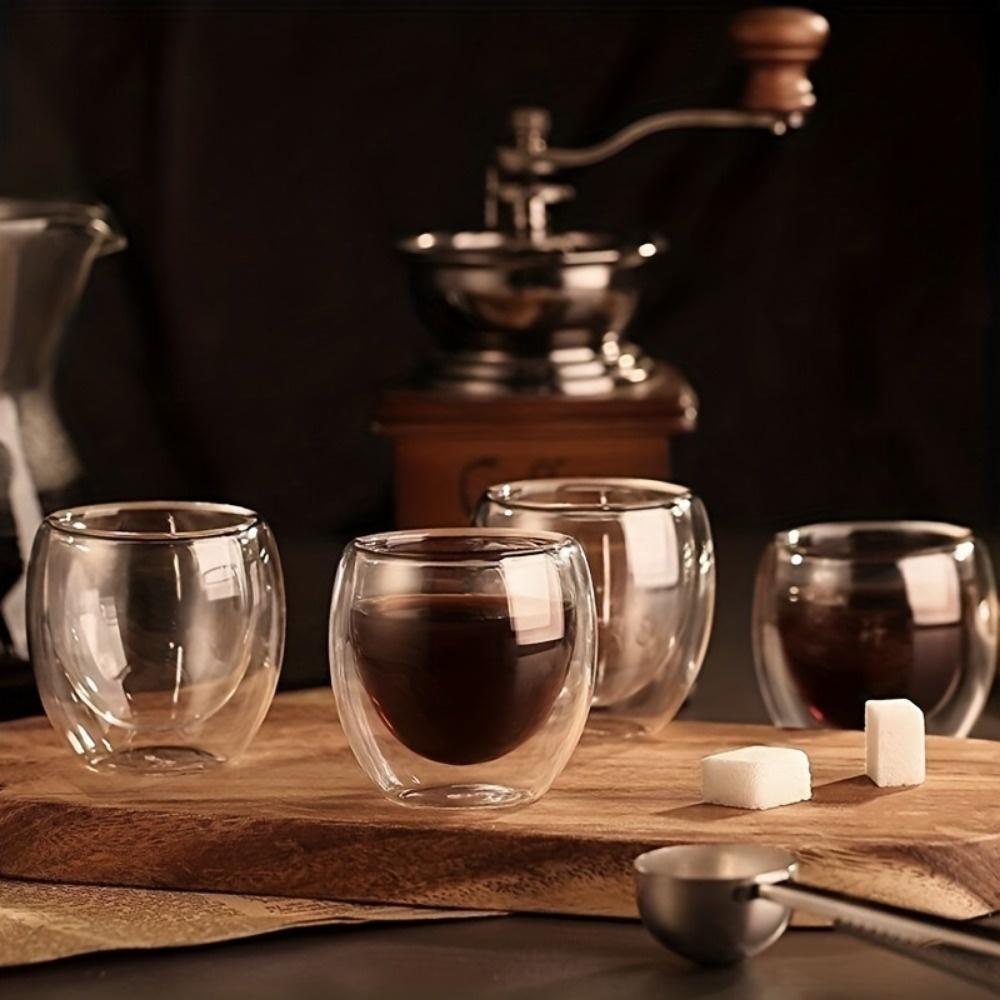 80/150/250/350/450ml Double-Wall Insulated Clear Glass Espresso Cups Perfect for Tea, Coffee, Latte, Cafe, Milk, Restaurant Use