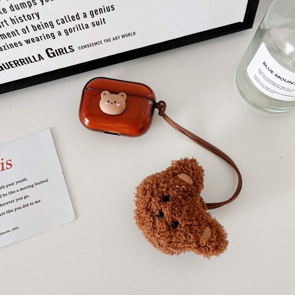 Funda de silicona suave con colgante de oso marrón retro, diseño de dibujos animados en 3D, cálida y bonita, para Apple Airpods 1, 3, Pro 2 y 2.