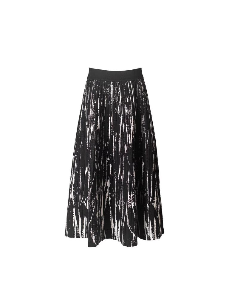 2025 Ink Wash Retro Hong Kong Knit Pleated Wool Flare Midi Skirt