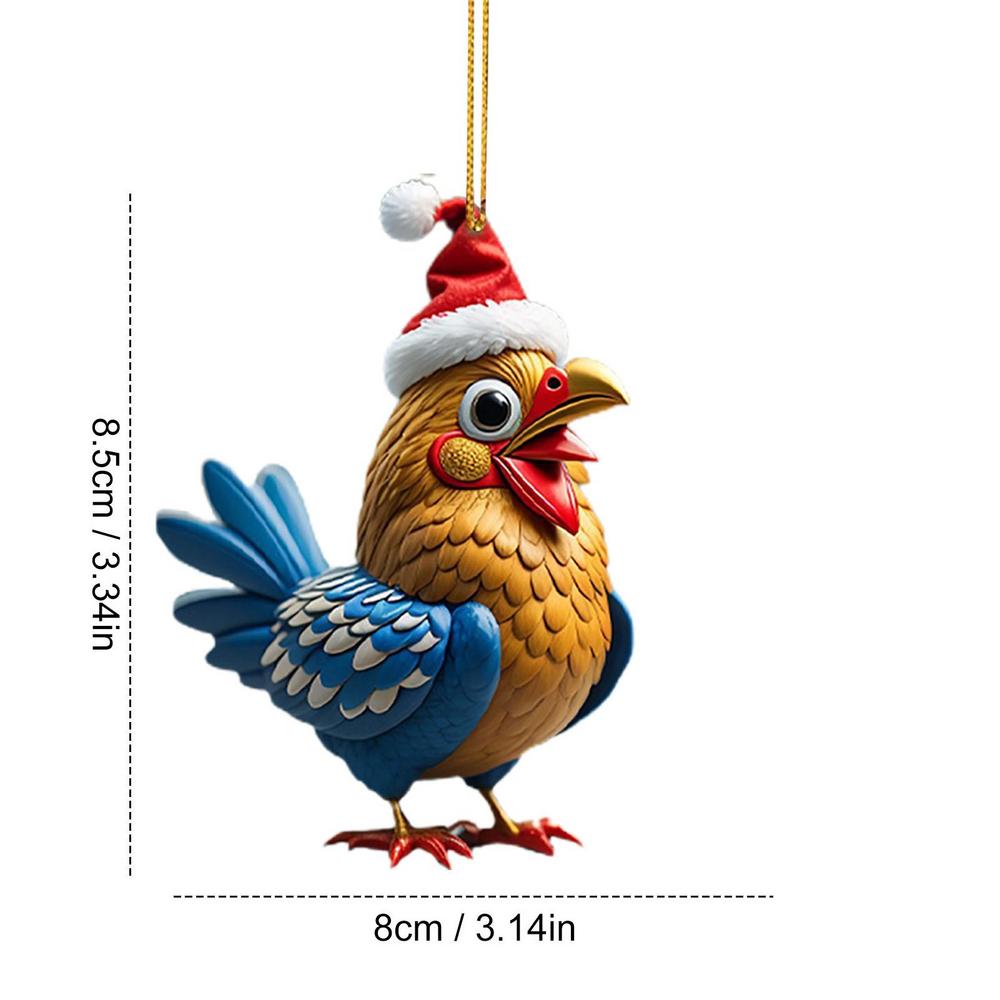 Funny Christmas Ornaments Acrylic 2D Cartoon Cute Christmas Rooster Rooster Ornament Funny Christmas Chicken For Living Rooms