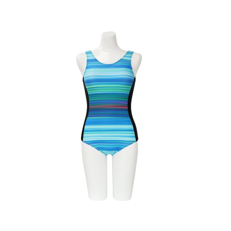 Swimsuit Striped Competitive Available in 3 Sizes S to LL [KOUKOUCOCO] Women's One-Piece Swimsuit, Swimsuit, Colors, (JP, Alphabet, LL, Blue)