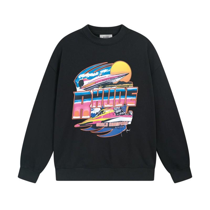 Rhude Vintage Letter Print Oversized Hoodie Men Women Casual Streetwear Sweatshirt