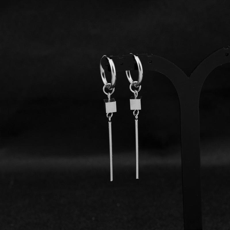 

Korean Men s Square Stainless Steel Long Earrings - Punk Style, OL Fashion, Titanium Steel for Couples.