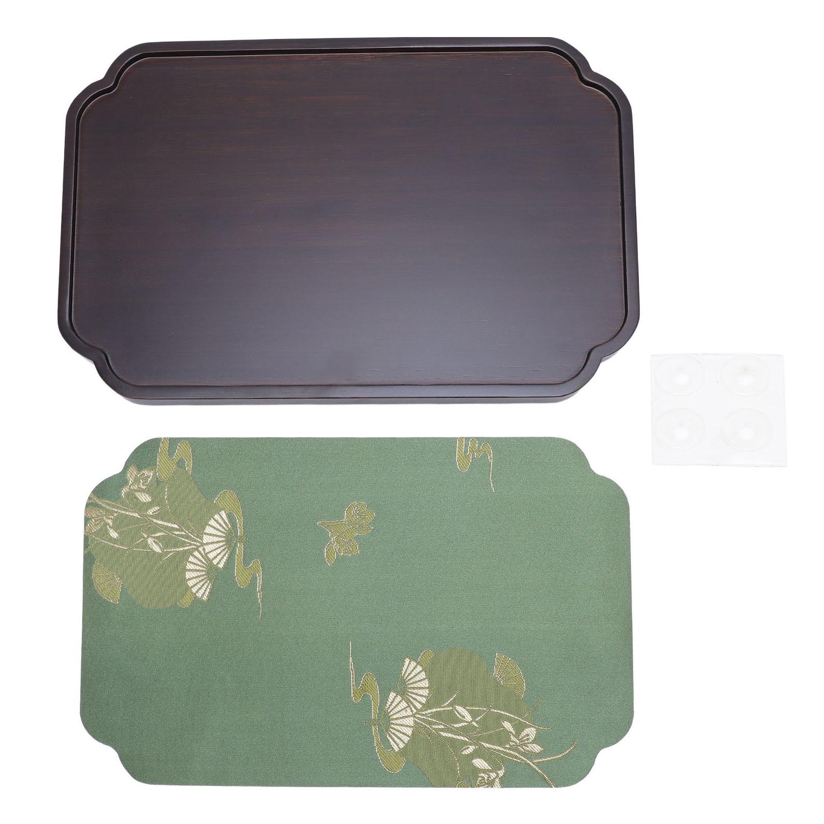 Konnwei Grain Tea Serving Tray Bambusoideae Chinese Tea Pot Tray Serving Platter With Satin Cloth For Home Office Tea House