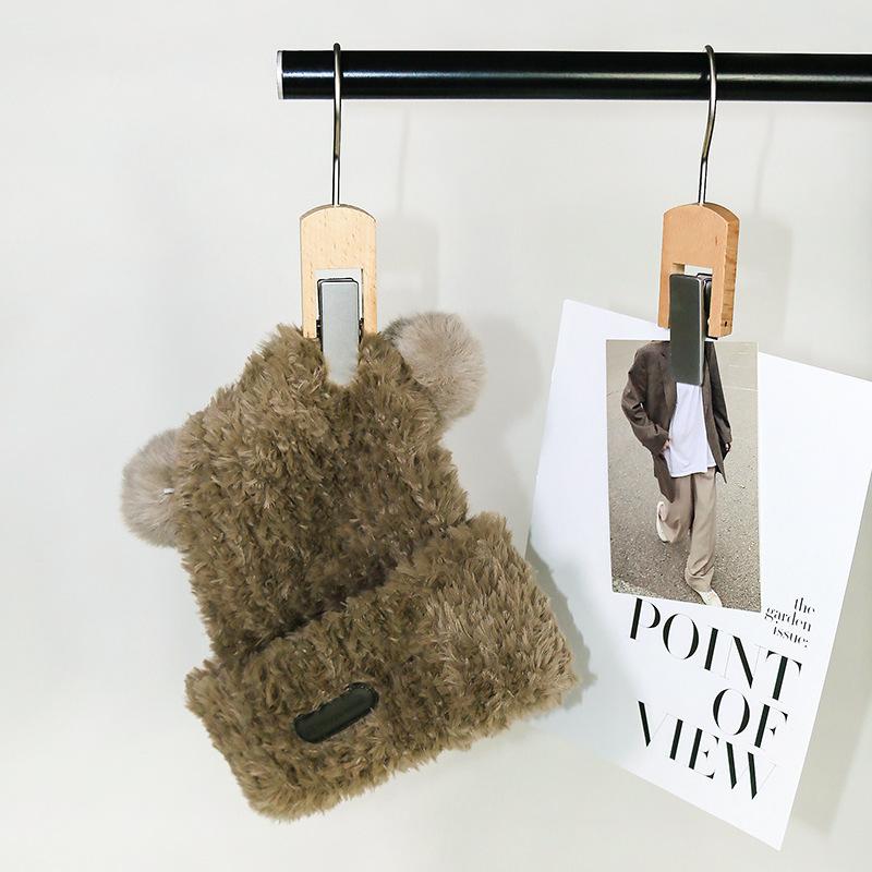 Cute bear plush knitted wool hat children 2025 new autumn and winter warm fluffy pullover ear hat