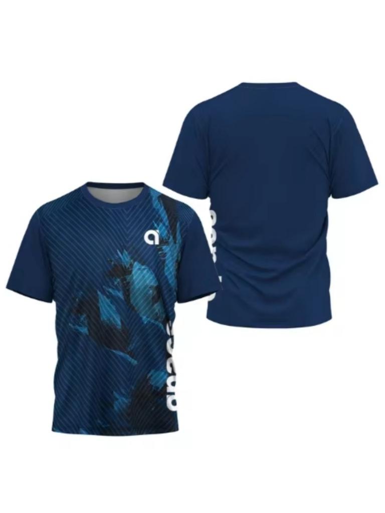 Summer 3D Printed Men's Round Neck Sports T-shirt Badminton Game Quick Drying T-shirt Table Tennis Outdoor Loose Sports Short Sleeve