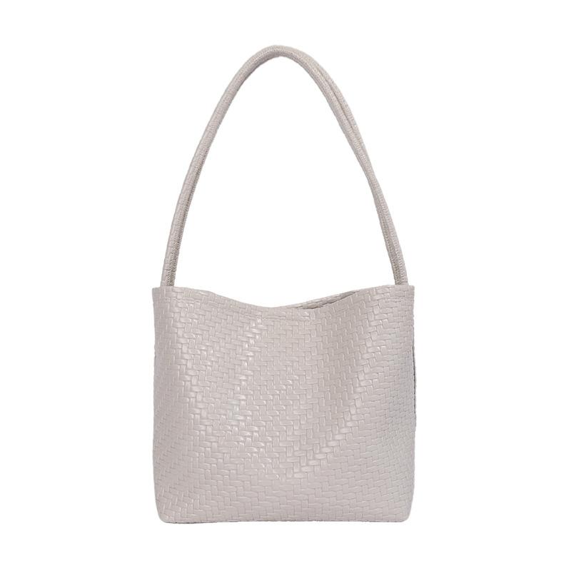 Damen gewebte PU-Eimertasche Minimalistische Umhänge-Handtasche für den täglichen lässigen Einkauf
