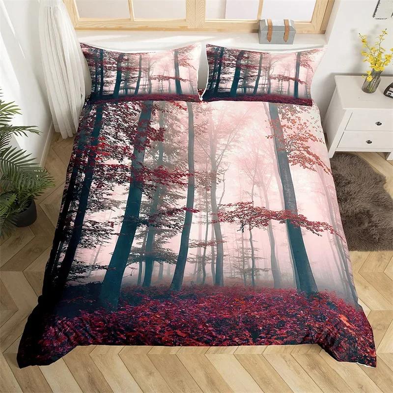 Dense Birch Trees with Leaves Duvet Cover Tree Lush Twin Queen King Bedding Set Jungle Nature Botanical Print Comforter Cover