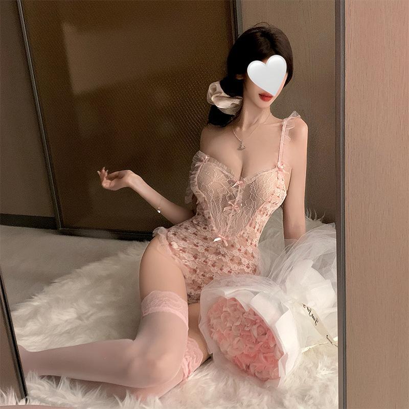 Shi Meisha: Sex Underwear Sexy Lace Perspective Onesie Hot Open Hollow Women's Sweet Passion Suit