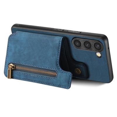 D15 For Samsung Galaxy S23 Kickstand Case Retro PU+TPU Phone Cover with Zipper Wallet