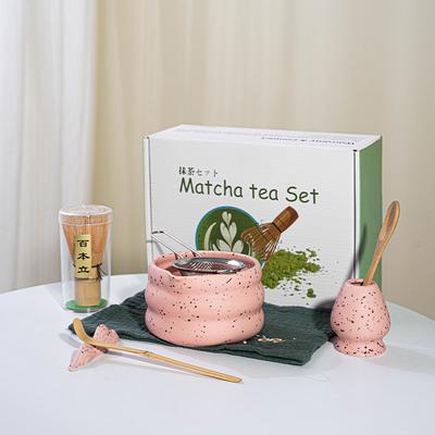 4/5/7/8PCS Matcha Teaset Gift Box Flowers Ceramic Bowl Matcha Whisk Scoop Bamboo Brush Exquisite Kit for Tea Lovers