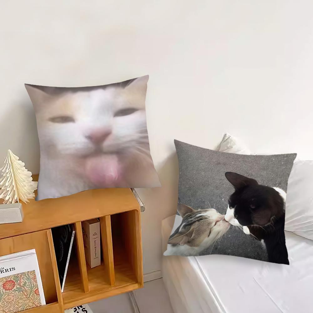Lustige Katzen-Meme-Kissenhülle Kurzer Plüsch Polyester Kissenbezug Dekor Dekokissenbezug Heimdeko