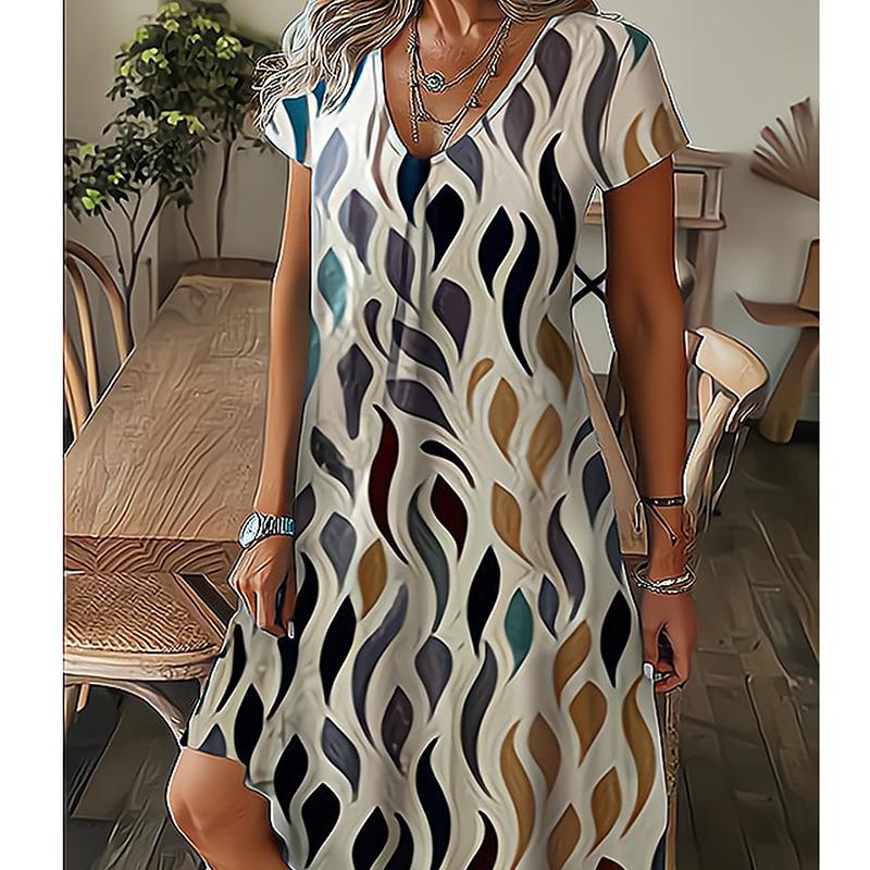 Sommermode Damen V-Ausschnitt Kurzarm Schöne Blumen bedrucktes Kleid Sex Kurzer Rock Kleider