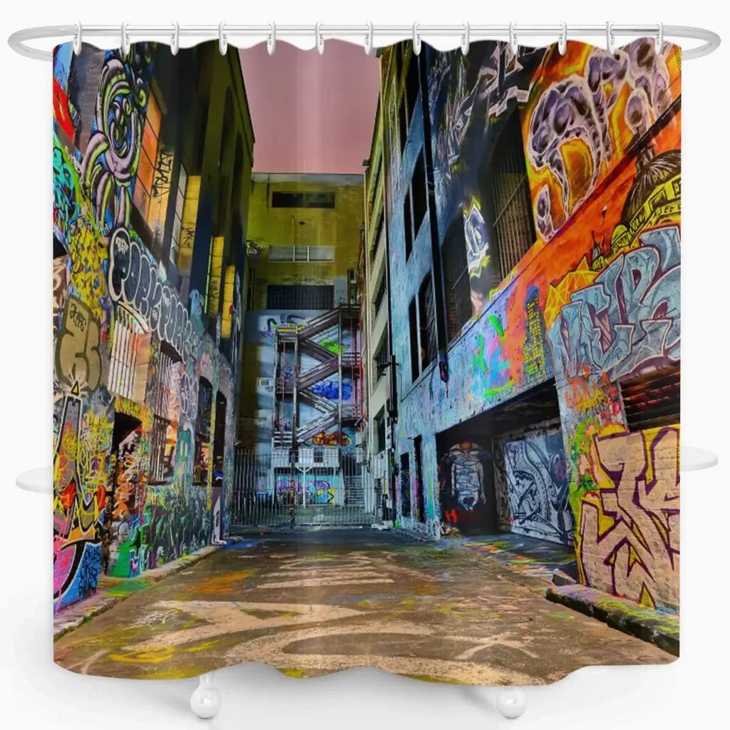 Colorful Graffiti Shower Curtain Abstract Art Home Creative Bathroom Curtains Decor Polyester Fabric Quick Drying Set With Hooks