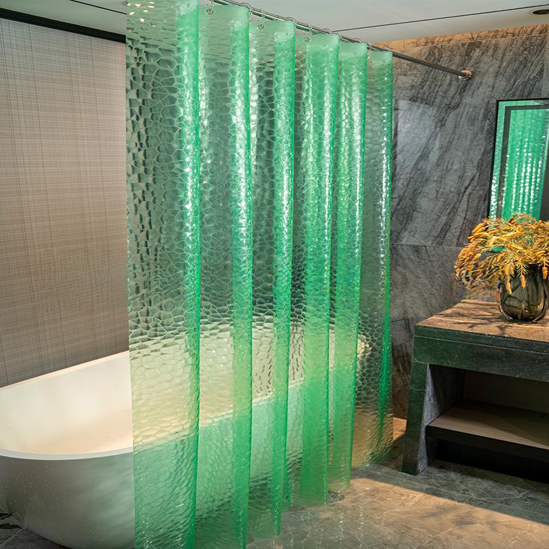 Waterproof PEVA Shower Curtain with Hooks, Solid Color, Thickened & Punch-Free for Bathroom