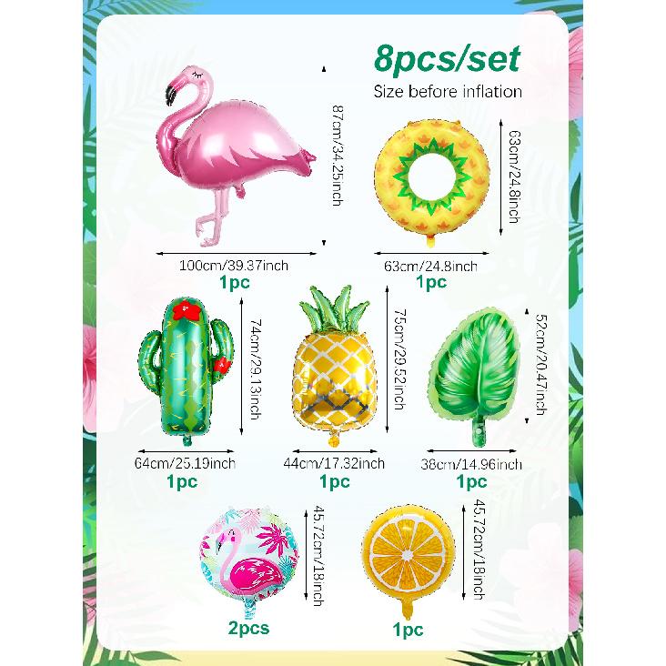 8pcs Flamingo Foil Balloon Set—Ideal for Hawaiian Parties,Birthday Decorations,Pool Beach Parties,and Tropical-Themed Events 5