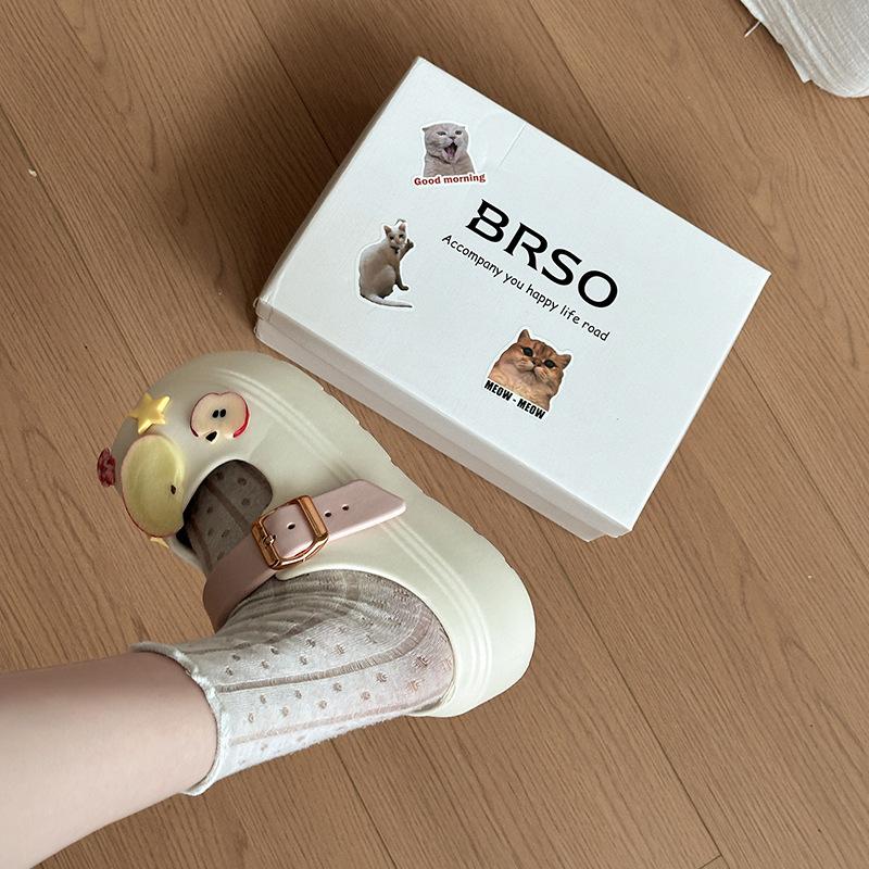 Girls Heart Fruit Accessories Cute Cartoon Platform Slippers Summer Leisure Beach Seaside Wear Hole Shoes Sandals