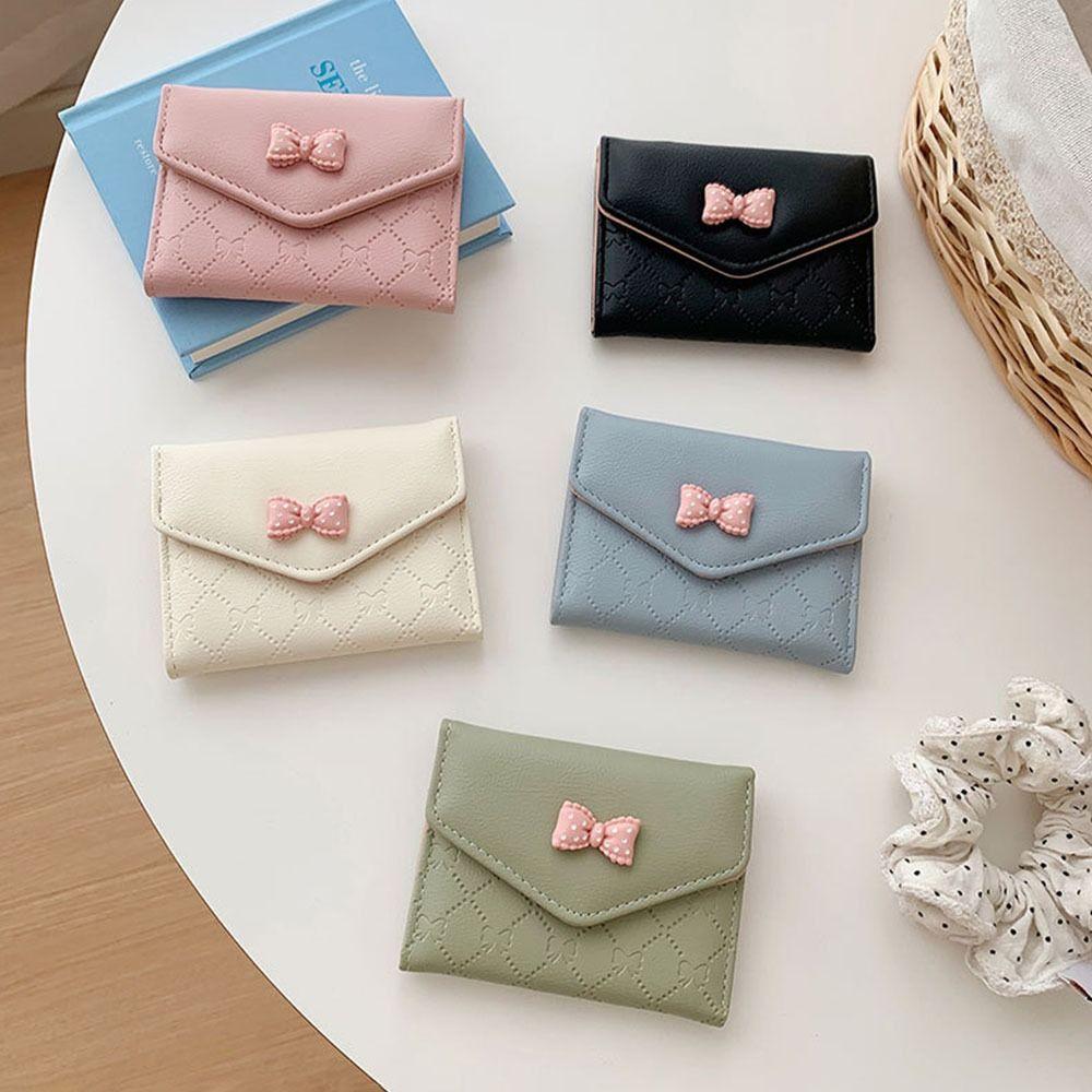 Korean Style Bow Short Wallet Tri-fold Portable Women's Wallets Coin Purse Gifts