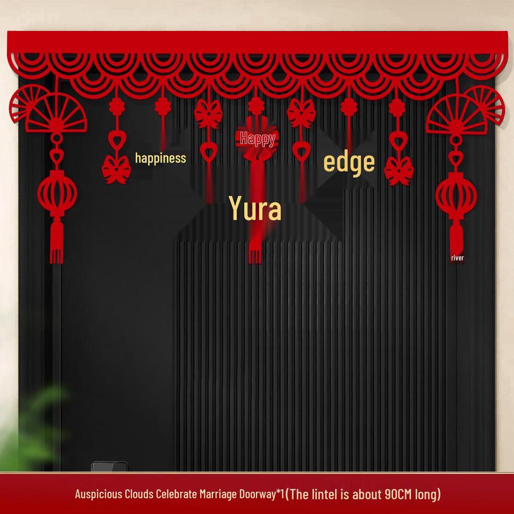 Wedding Room Décor Set: Double Happiness Door Stickers & Curtain Ornaments