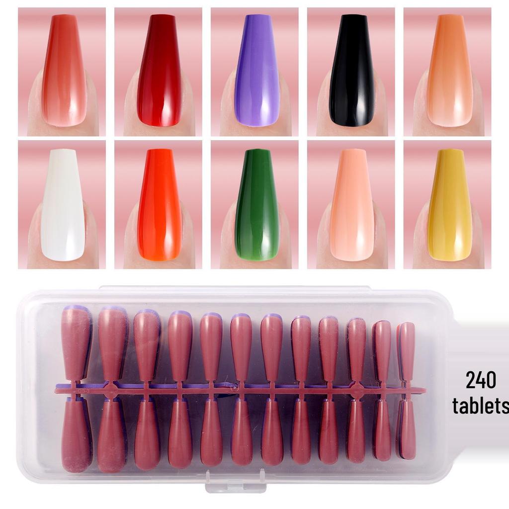Solid Color Manicure Nail Tips Set with Multi-color Options - 240 Wearable Fake Nail Stickers