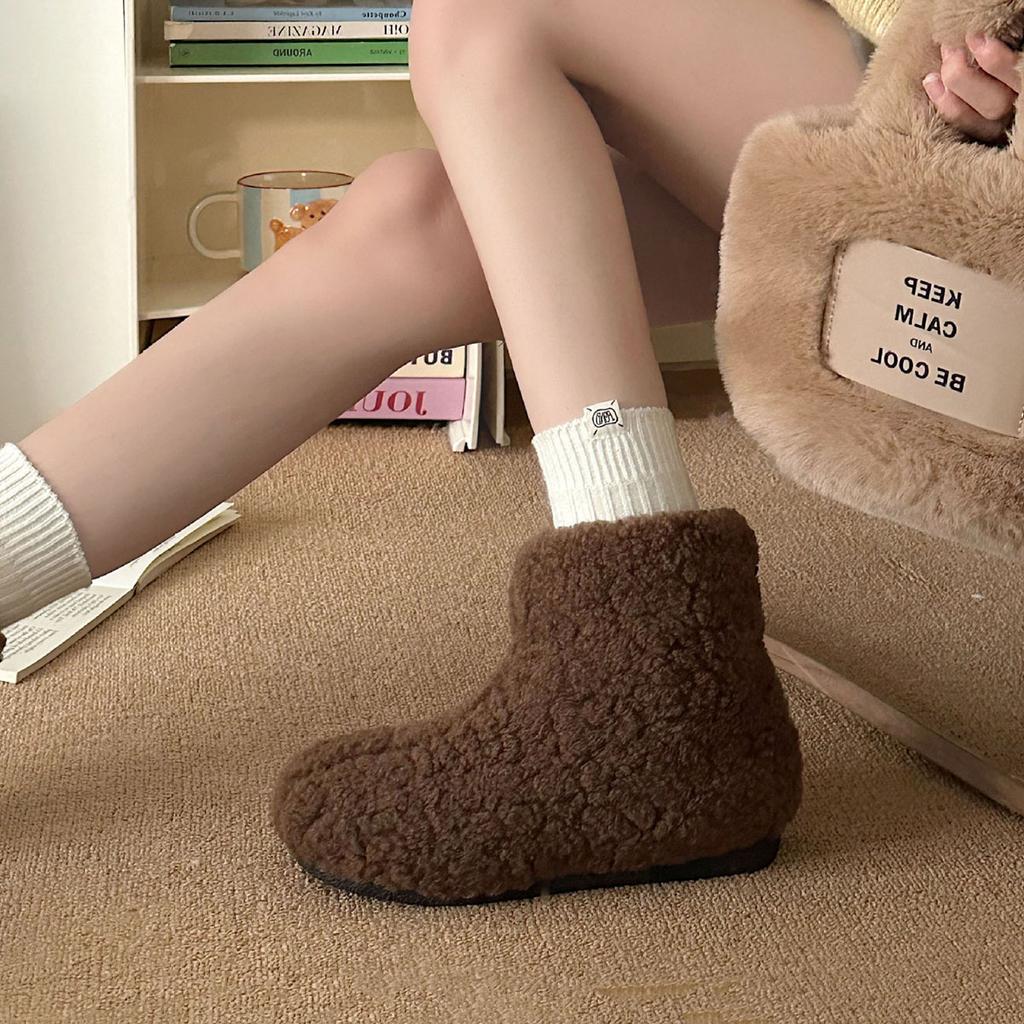 Fashion Retro Flat Snow Boots Women's 2025 New Winter Padded Warm Soft Bottom Cotton Shoes for Women Casual Solid Slip On Fluffy Booties