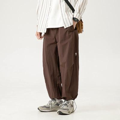 Ru Meng Men's Retro Japanese Streetwear Cargo Pants - Solid Color Wide Leg, Straight Fit, Versatile and Loose for Outdoor Sports