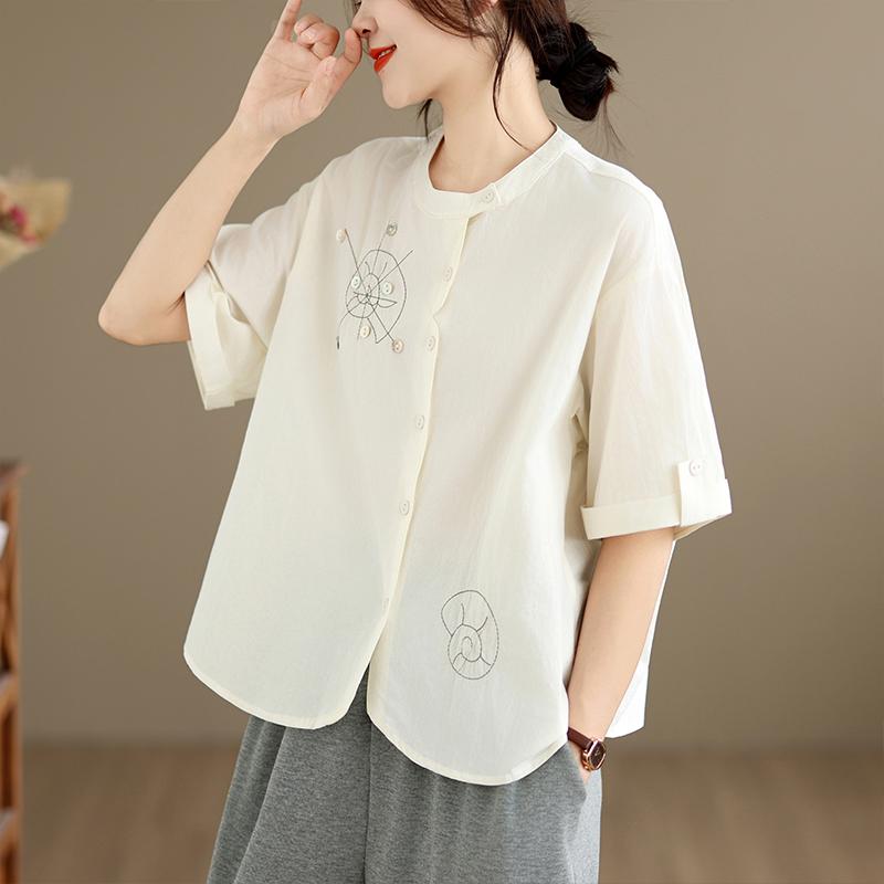 DIMANAF Summer 2026 Women Plus Size New Blouse Shirt Embroidery Short Sleeve Cotton Casual Loose Lady Tops Shirts