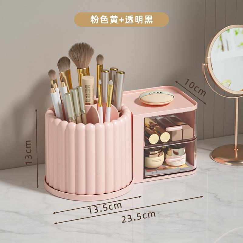 360° Rotating Makeup Brushes Holder With Lid Lipstick Organizer Cosmetic Storage Make Up Tools Box Jewelry Pencil Case Container