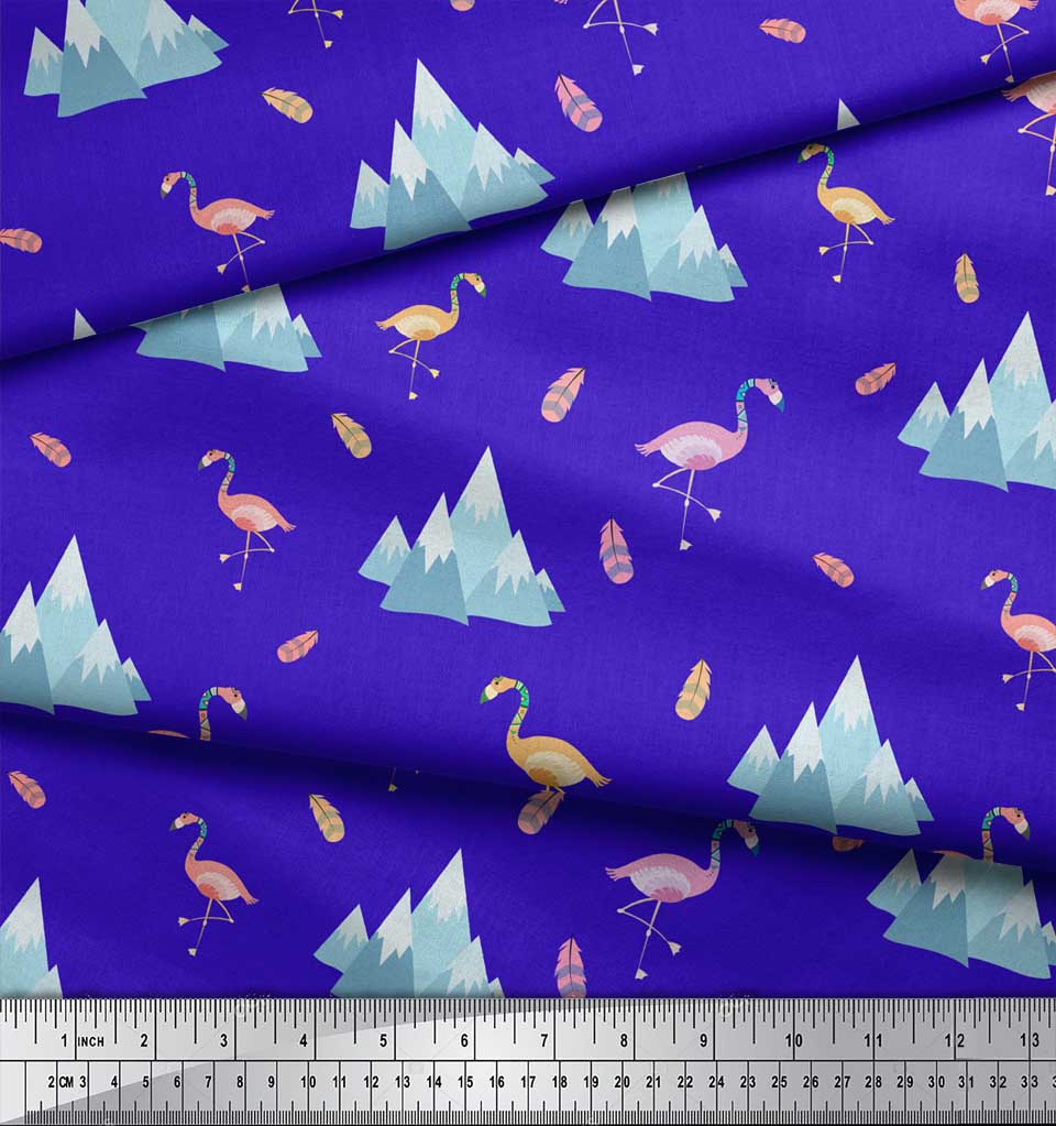 

Чорна поліетиленова крепова тканина Soimoi з пір ям і принтом із птахами фламінго 1 метр 42 дюйма 42 Inch Wide - Poly Crepe синій