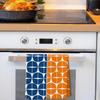 Trendy Retro Orange and Blue Pattern Kitchen Towels Set of 2, Mid Century Modern Scandinavian Aesthetic Hand Towels for Bathroom,16x24 Inch