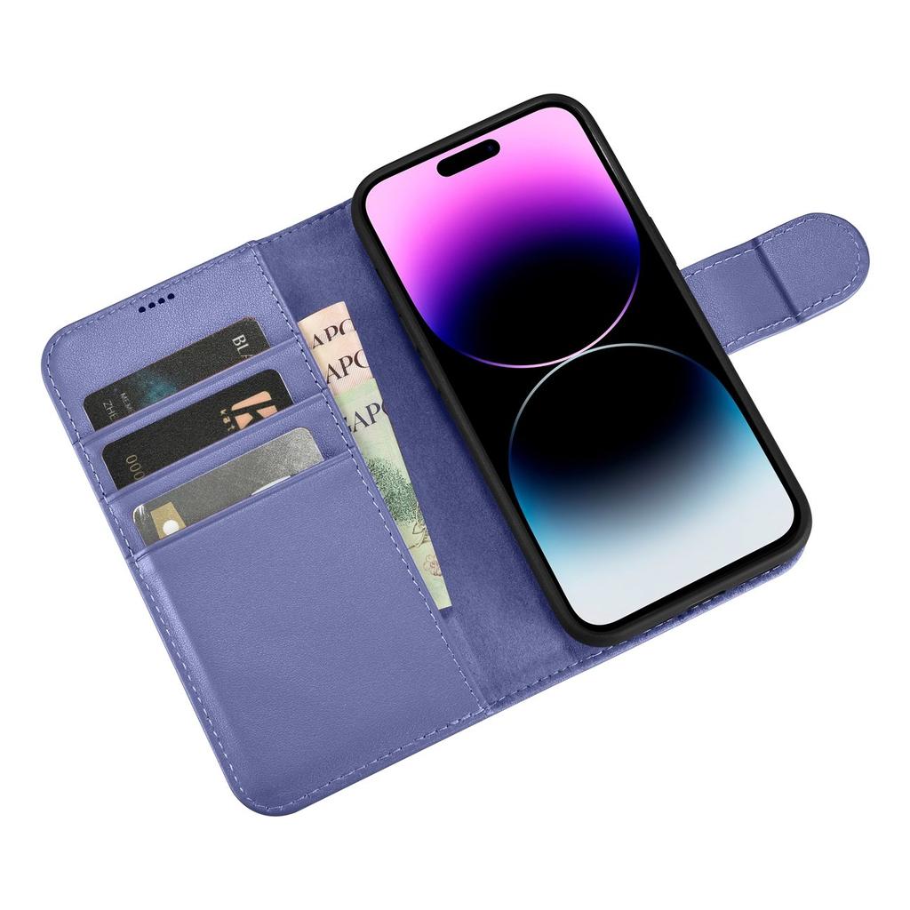 2in1 Leather Flip Case iPhone 14 Pro Anti-rfid Wallet Case Light Purple