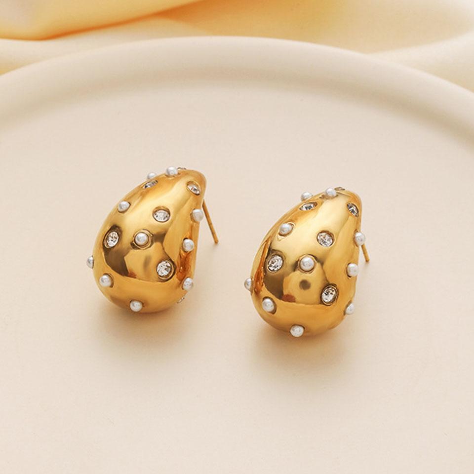 ZAKOL Luxury Brand Inlay Crystal CZ Chunky Water Drop Stud Earrings for Women Gold-plated Stainless Steel Exquisite Zircon Gift