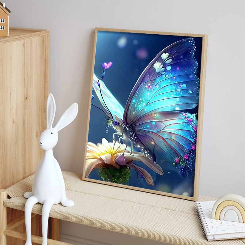5D DIY Painted Butterfly Full Diamond Painting Set, Colorful Round Gemstone Cross-stitch Diamond Artwork, Decorative Home Wall Mural