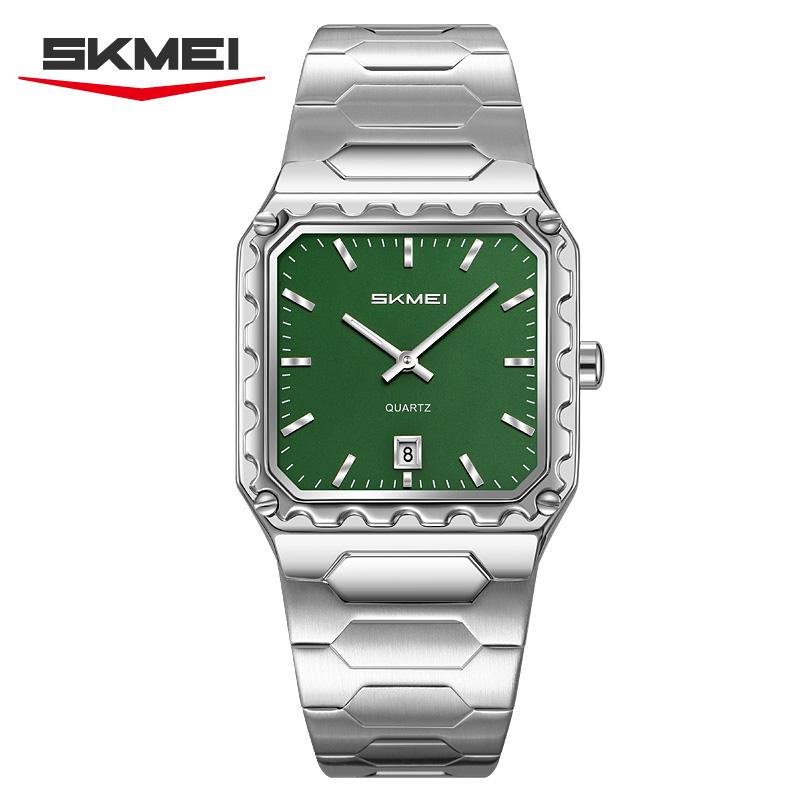SKMEI 9383 Men's Quartz Watch for Men Stainless Steel Fashion Sports Waterproof Silver Wrist Watch Luxury New Simple Square