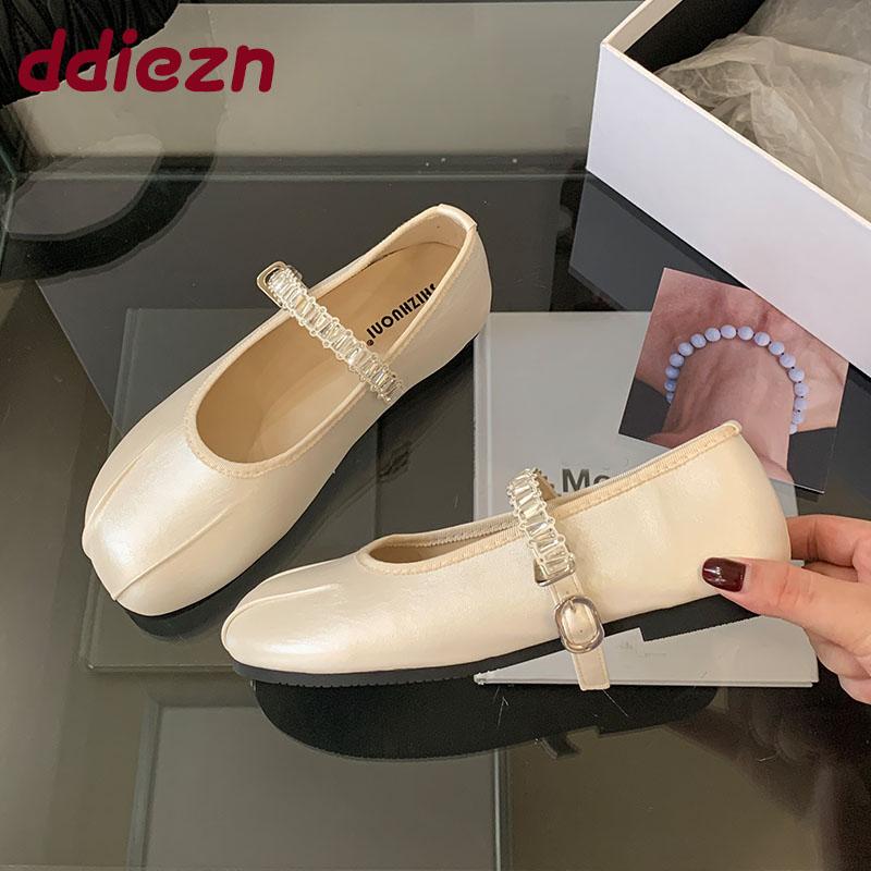 Fashion Luxury Fashion Rhinestones Women Ballet Flats Dance Shoes Round Toe Female Soft Footwear Shallow Ladies Mary Janes Flats Shoes