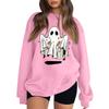 Women's Neck Long Sleeve Sweatshirt Casual Loose Fit Color Pullover with Halloween Print