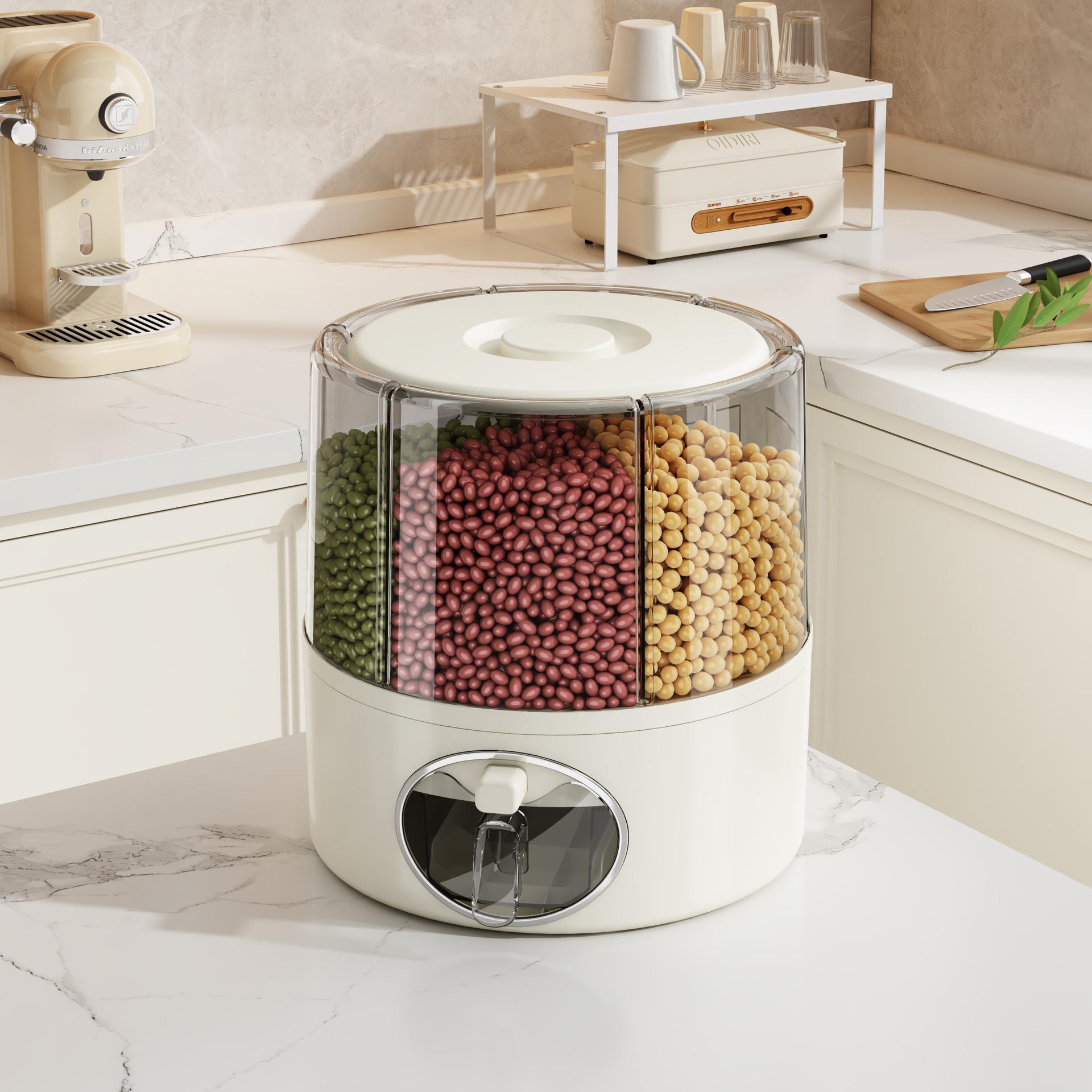 

Rotating Insect & Moisture-Proof Grain and Cereal Storage Bin with Compartments