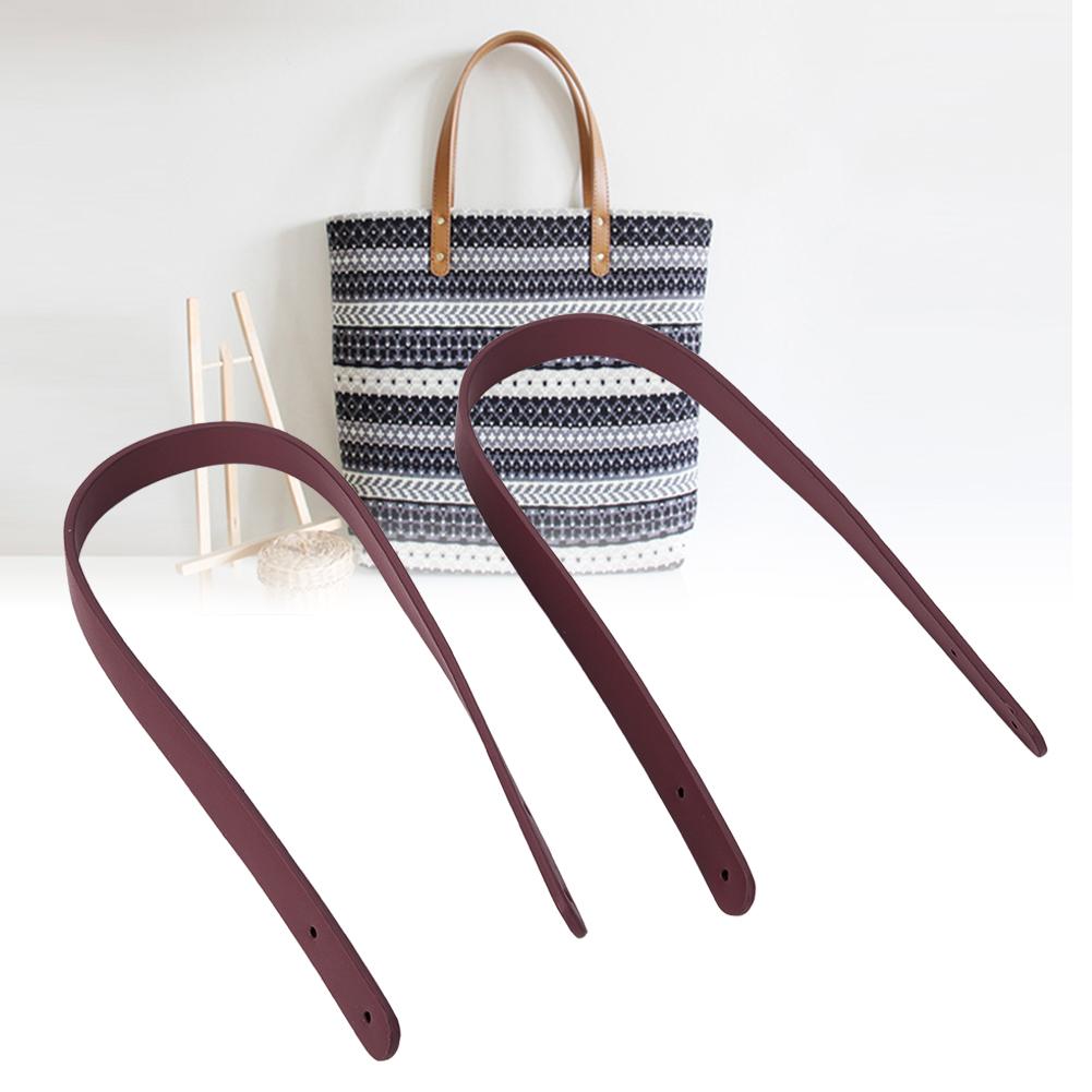 2Pcs Bag Hand Strap Split Leather DIY Hand Made Handbag Parts with 8 Sets Light Gold Rivet Set(Wine