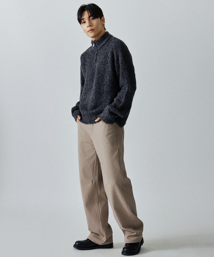 LXT Brushed Cotton Back Elastic Semi-Wide Chino Pants [Beige]