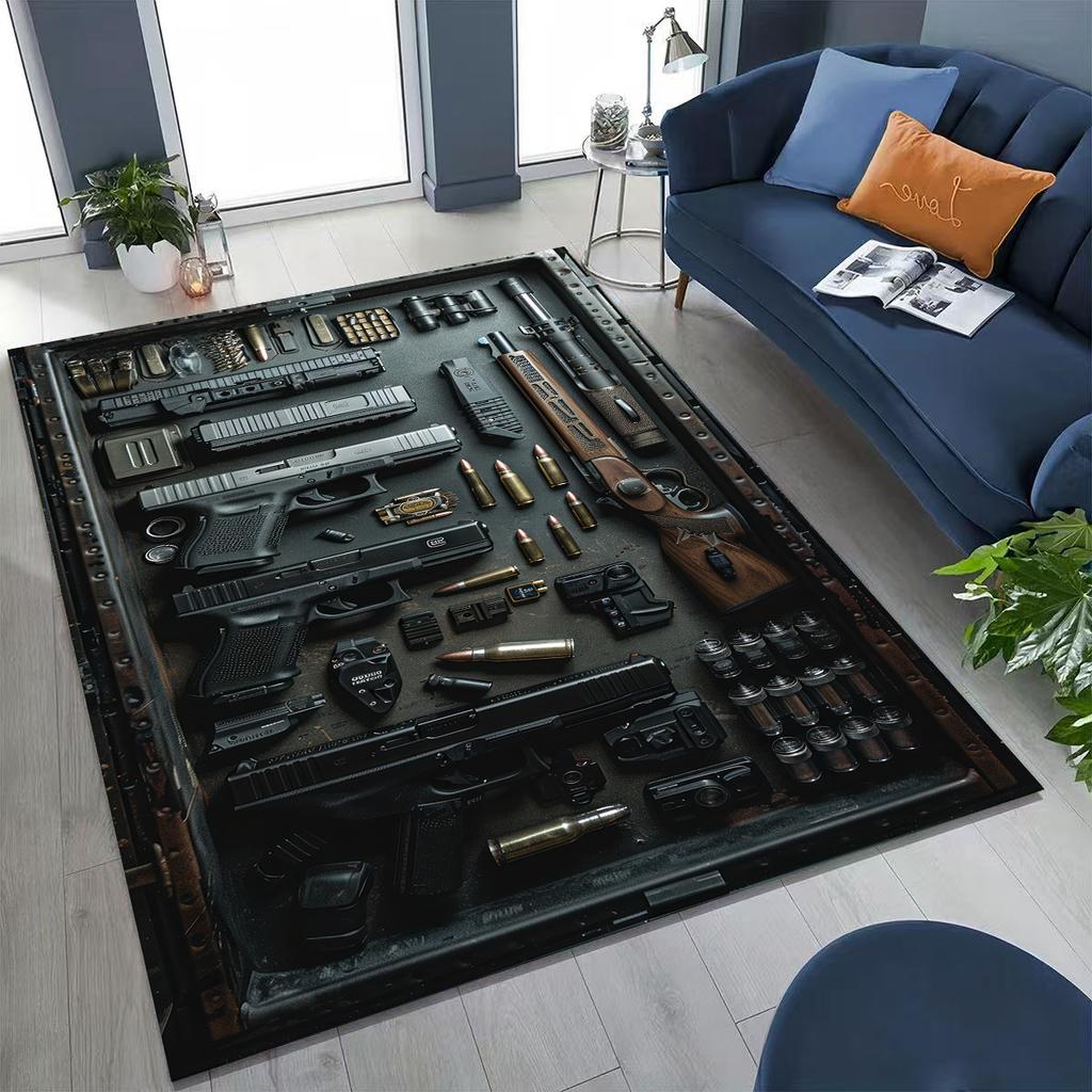 Holz Metall Waffenkoffer Boxx Militärausrüstung Moto Teppich für Schlafzimmer Wohnzimmer Sofa Zuhause Fußmatte Dekor, Kinder Spiel Rutschfeste Bodenmatte