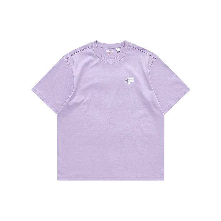 Fila Fusion Solid Color Round Neck Pullover Loose Short Sleeve Drop Shoulder T-Shirt Unisex Tops Fantasy-Purple T11U313102F-VT