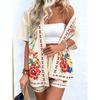 2026 Summer New Fashion Women's Flower Print Two-piece Outfits Casual Vacation Short Sleeve Cardigan + Shorts Set 100% Polyester