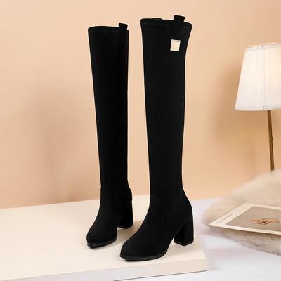 Suede High-heeled Over-the-knee Boots Woman 2025 New Women's Elastic Long Boots Pointed Toe Chunky Heel Fashion Botas Mujer