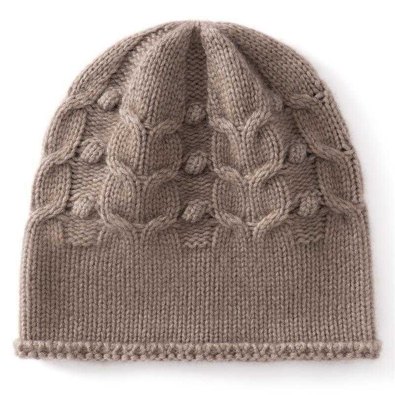 Autumn and Winter New% Cashmere Blend Thickened Twisted Flower Warm Knitted Yarn Hat