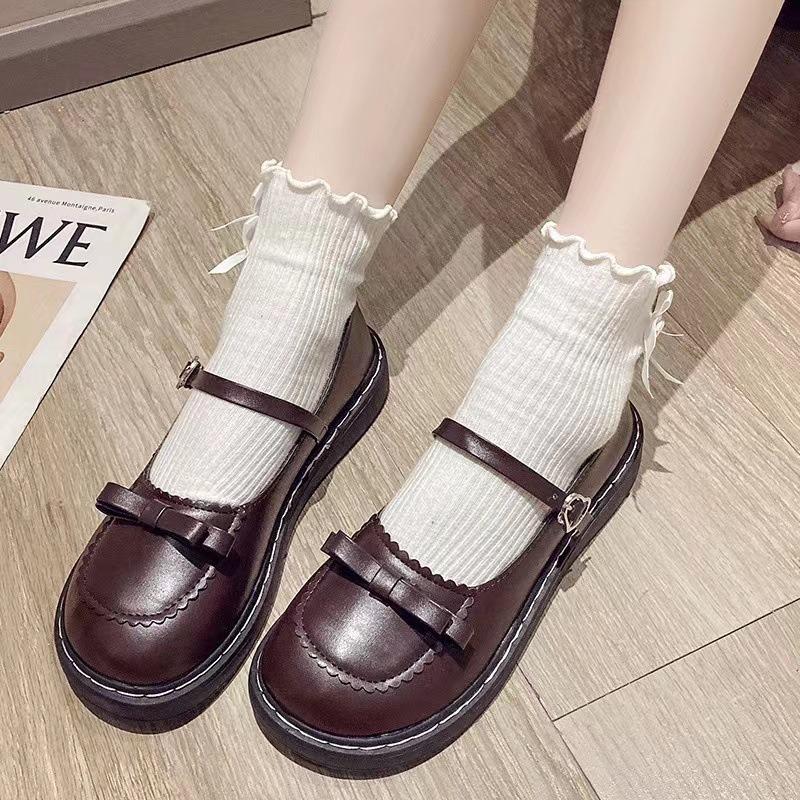 Women S Korean Style Round Toe Flat Leather Shoes For Jk Lolita Daily Wear