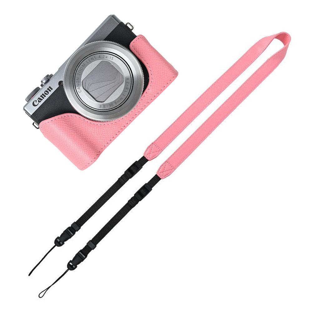 G7X2 G7X3 PU Étui Demi pour Appareil Photo Pour Canon PowerShot G7X Mark II III Couvercle avec Ouverture pour Batterie Avec Dragonne