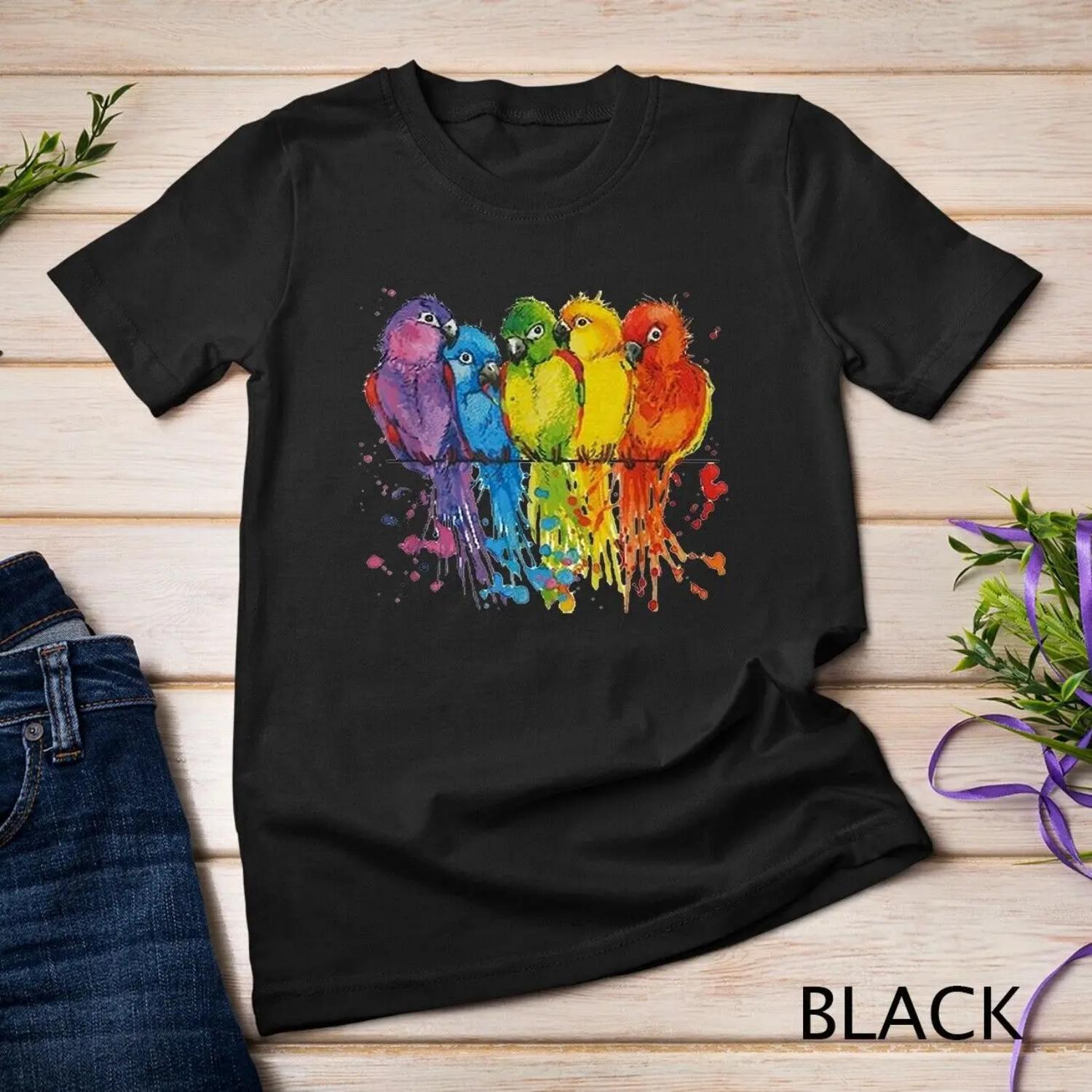 Love parrot Women T Shirt watercolor birds Lover for kids S