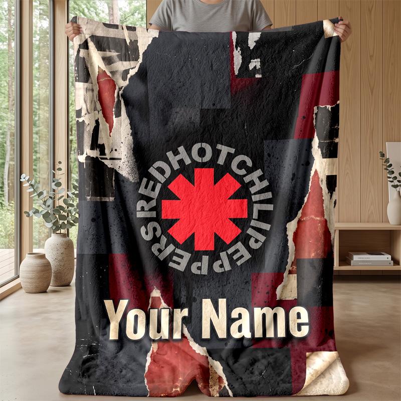 Red Hot Chili Peppers Custom Flannel Throw Blanket Print Your Name Text Soft Warm Blanket Holiday Present