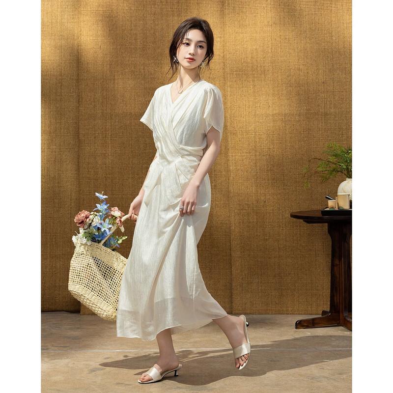 Elegant V-neck Batwing Sleeve Acetate Dress