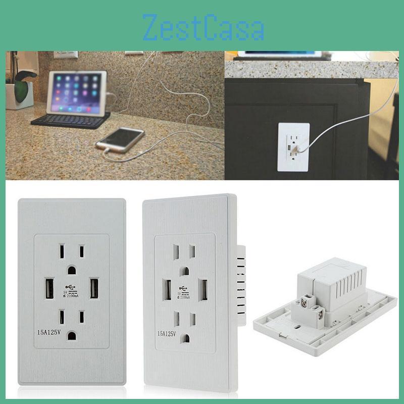2er-Pack Stilvolles 2-Steckdosen 2-USB-Anschlüsse Wandsteckdosen-Ladegerät Panel-Set